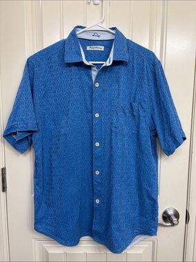 Tommy Bahama Blue Short-Sleeve Geometric Button-Down Shirt
